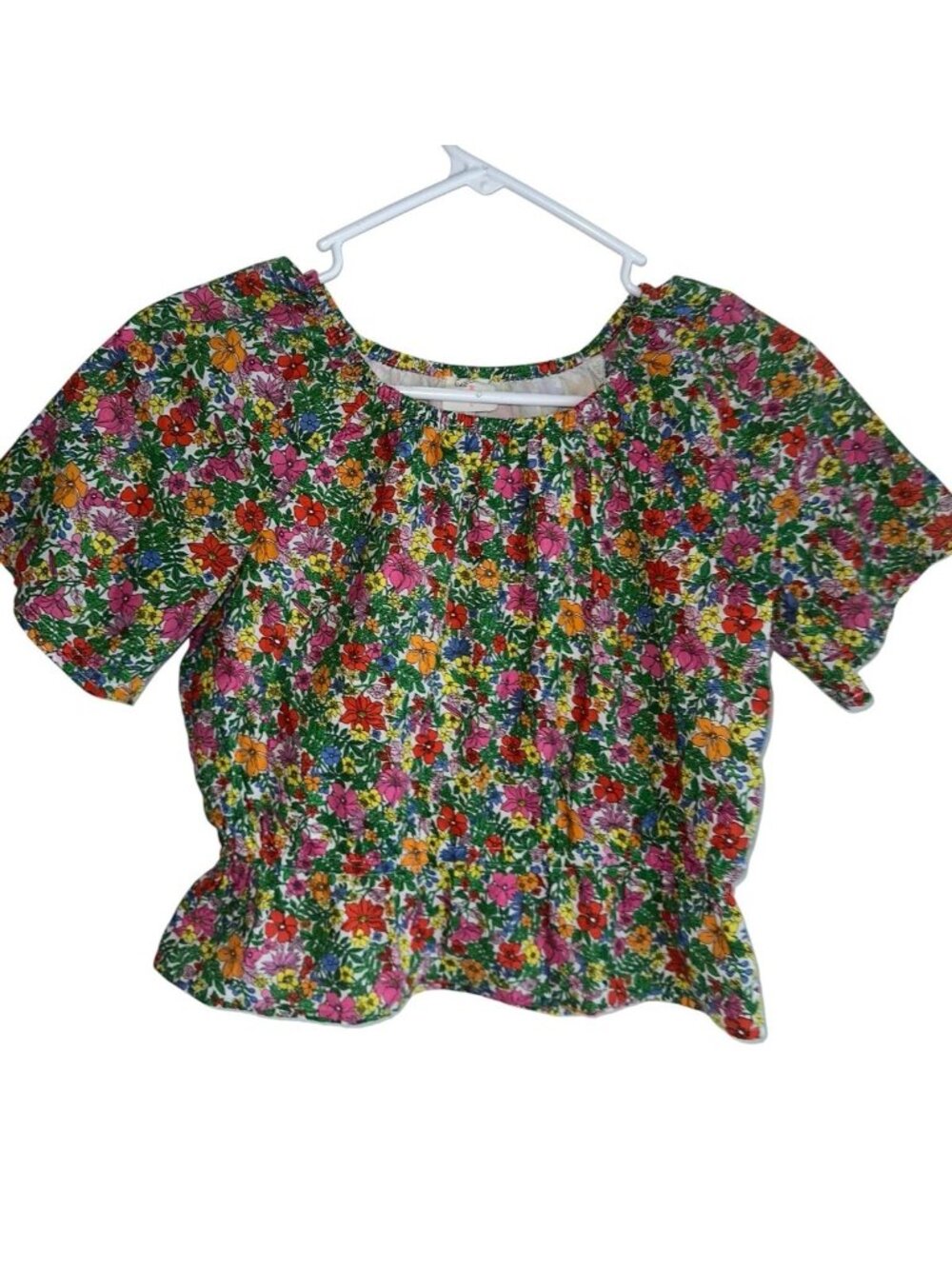 Crewcuts Girls Ruffle Sleeve Peplum Top Sz L Multicolor Floral Cottage School